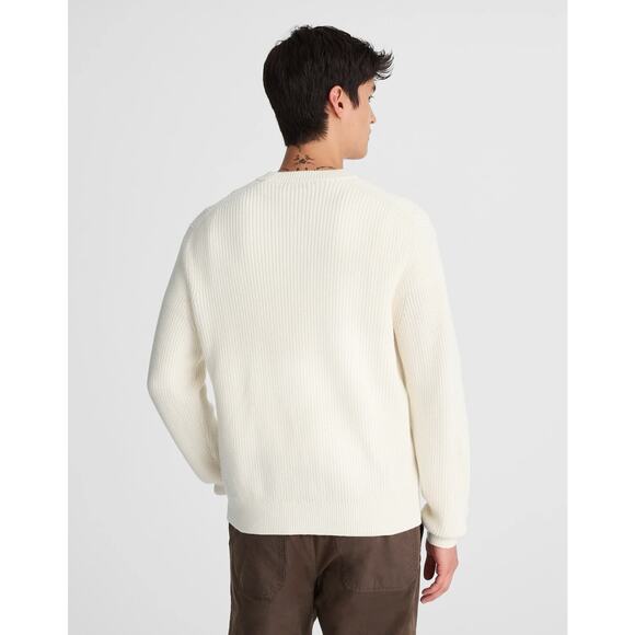 Madewell Men's Cotton Shaker-Stitch Crewneck Sweater Vintage Ivory Size M NWT - Picture 2 of 12